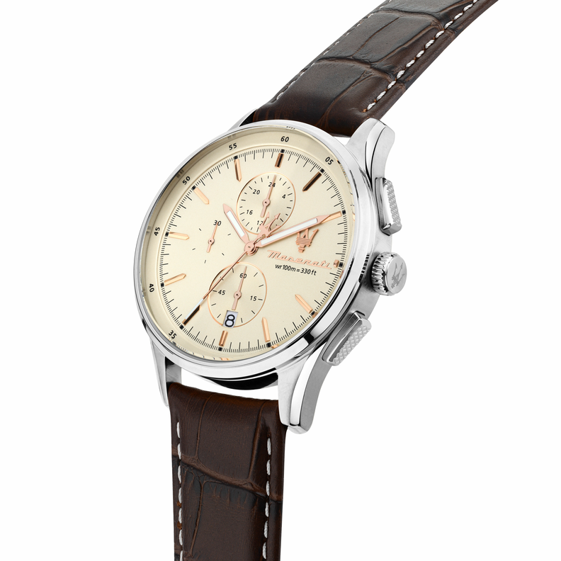 SORPASSO 42MM CHRO BEIGE DIAL BROWN ST - Imagen 5