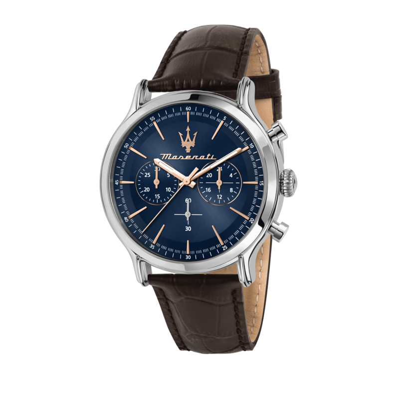 EPOCA 42MM CHR BLUE DIAL BROWN ST