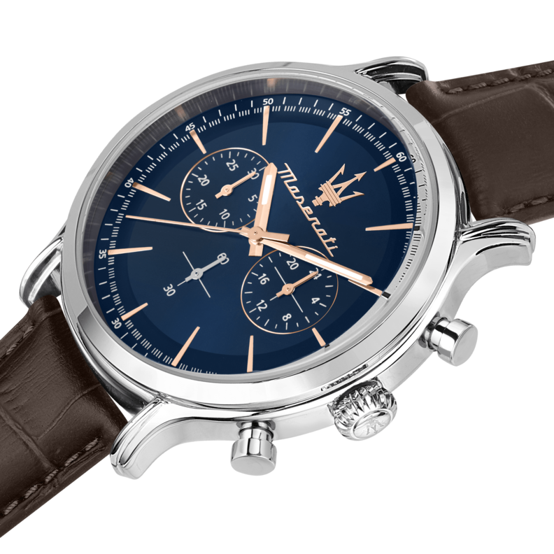 EPOCA 42MM CHR BLUE DIAL BROWN ST - Imagen 3