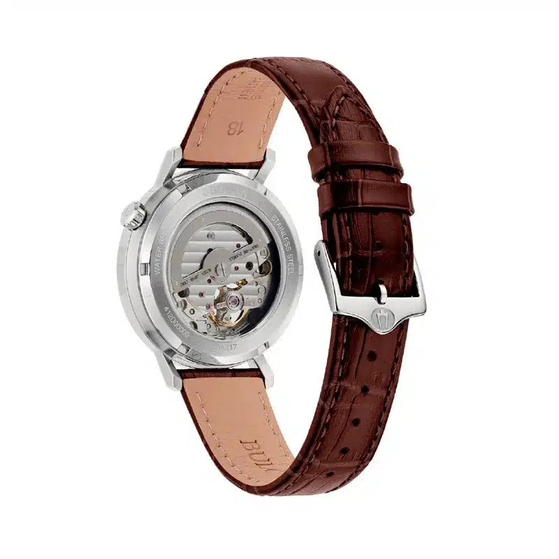 Bulova Aerojet 96A318 Hombre Automático Open Heart Acero Inoxidable Esfera Beige y Correa de Piel Marrón 38 mm - Imagen 2