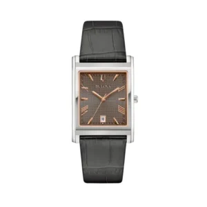 Bulova Classic Rectangle 96B443 Hombre Cuarzo Acero Inoxidable Esfera Gris Texturizada Correa de Piel Gris 29 mm