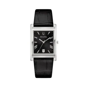 Bulova Classic Rectangle 96B445 Hombre Cuarzo Acero Inoxidable Esfera Negra Correa de Piel Negra