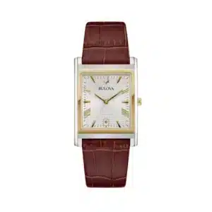 Bulova Classic Rectangle 98B430 Hombre Cuarzo Acero Bicolor 29 mm Correa de Piel Marrón