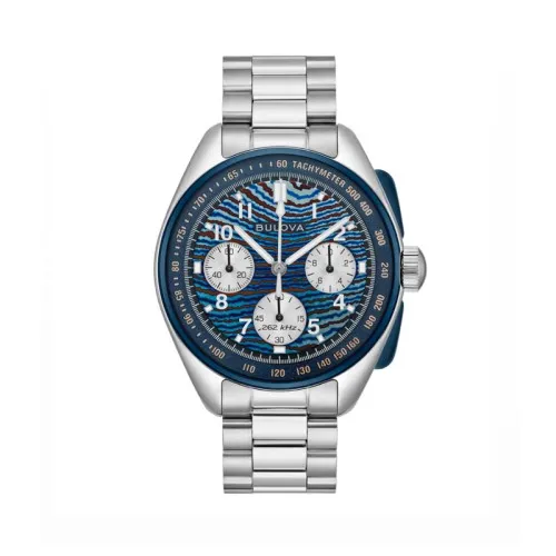 Bulova Lunar Pilot 98A329 Hombre Cronógrafo Precision Quartz Acero Inoxidable Esfera Azul Timascus 43,5 mm