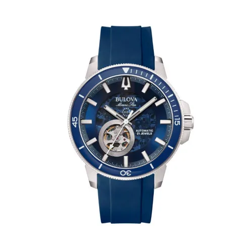 Bulova Classic Surveyor 96A303 Hombre Automático Open Heart Acero Inoxidable Esfera Azul 42 mm