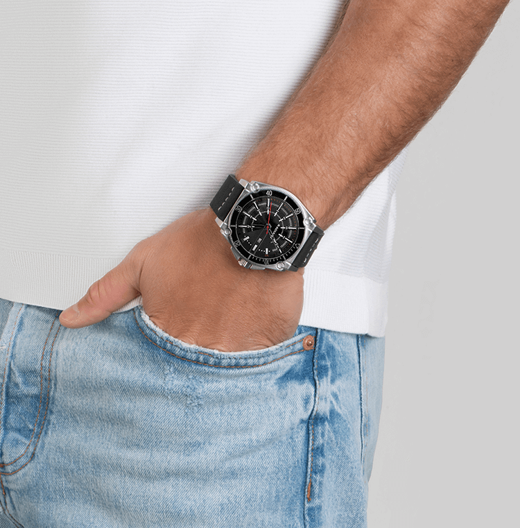 MR.ROBOT 49MM BLACK DIAL BLACK LEATHER B - Imagen 3