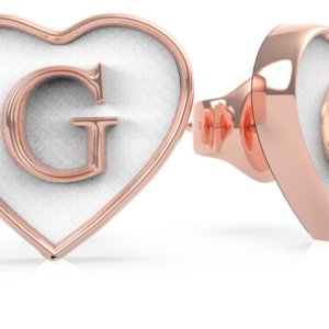 WHITE ENAMEL G HEART STUDS RG