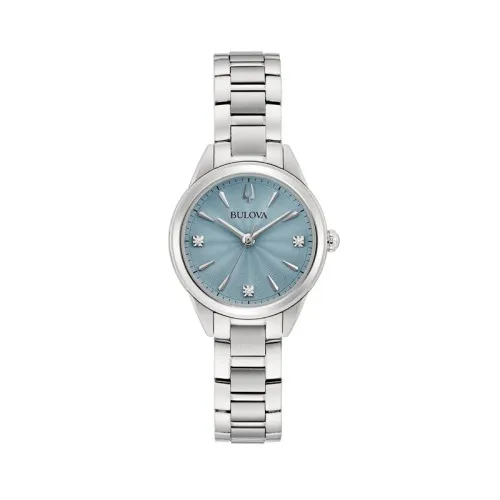 Bulova Sutton 96P255 Mujer Cuarzo Acero Inoxidable Esfera Gris Azulado con Diamantes 28 mm