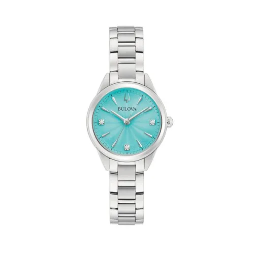 Bulova Sutton 96P253 Mujer Cuarzo Acero Inoxidable Esfera Turquesa con Diamantes 28 mm