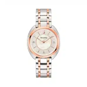 Bulova Duality Diamond 98P219 Mujer Cuarzo Acero Inoxidable Bicolor Esfera Nácar Blanca 34 mm